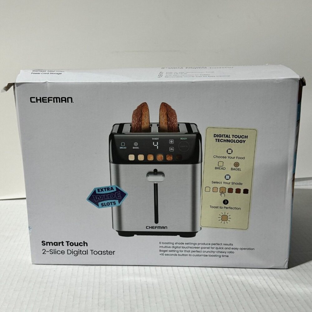 Chefman Smart Touch 2 Slice Digital Toaster - 6 Shade Settings Extra-Wide Slots